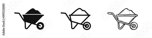 Construction Wheelbarrow Icon - Gardening and Building Equipment Vector Set