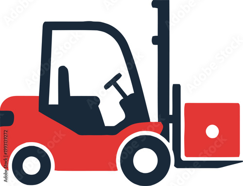 Red Forklift Truck Lifting a Box, Industrial Vehicle Illustration.