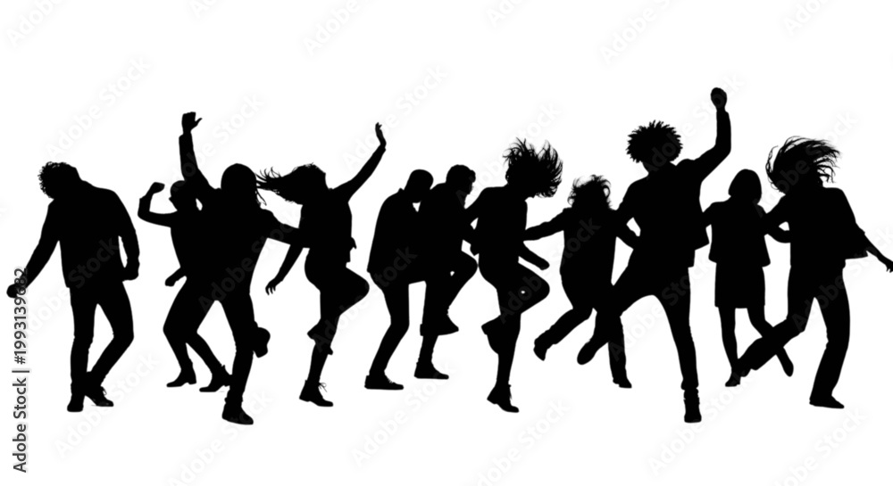 Obraz premium Energetic group of people dancing together in celebration and unity. isolated on transparent background, Vector