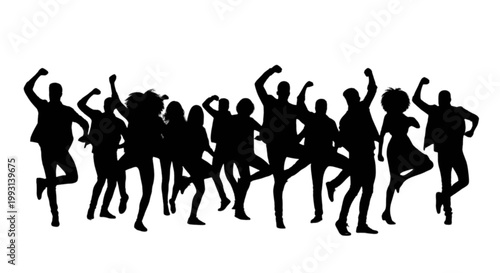 Silhouettes of a lively group dancing together in celebration or party atmosphere. isolated on transparent background, Vector