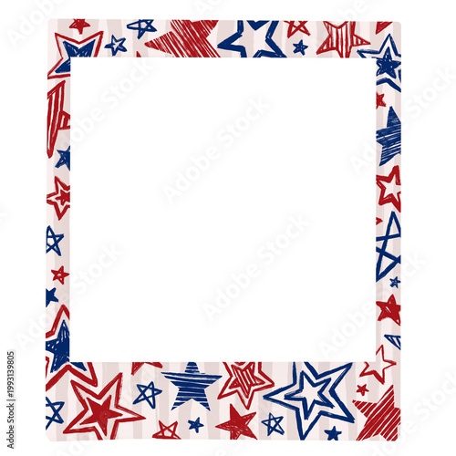 Photo frame square with red and blue star illustration for 4th of July