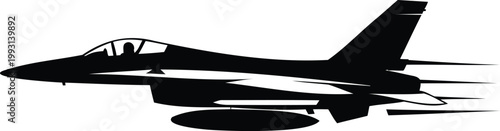 Silhouette of a military fighter jet airplane in flight  side view