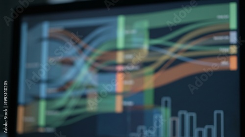 Blurred data dashboard with colorful analytics lines on screen