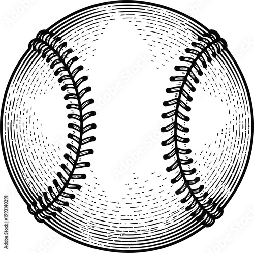 Detailed baseball illustration with clean lines and visible stitching on a white background