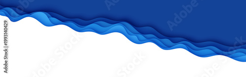 Eco texture wallpaper featuring seaweed environment, cartoon deep ocean bottom. Creative curve template for save ocean day. Water layer background paper diagonal river papercut topographic blue white.