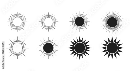 Collection of sun burst and celestial sun graphics