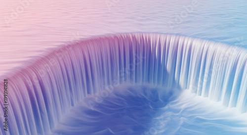 A futuristic abstract sculptural 3D image displaying a luxurious premium waterfall scene.