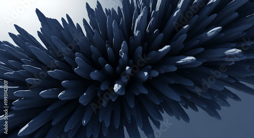 The 3D render depicts a vibrant blue spiky object on a surface.