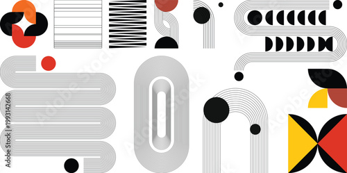 Hand drawn geometric  element minimal vector set. geometric shape in monochrome. Aesthetic contemporary stripe line art, Art form design for wall art wallpaper. decoration design