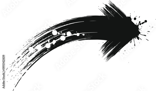 Dynamic black arrow painted with rough brushstrokes and splatters indicating forward movement against a white backdrop