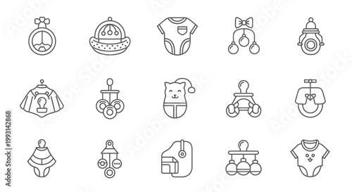 Set of Line Icons for Baby and Newborn Accessories