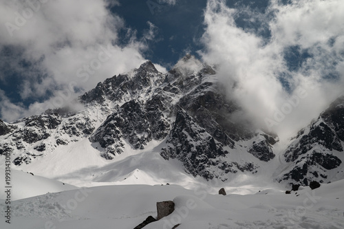 Snowy Peaks of Kala Patthar Mountain during Snowfall, Lachung, North Sikkim, India