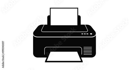 A stark black silhouette of a modern inkjet printer clearly defined silhouette