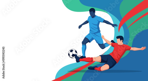 World Football Day banner with two soccer players in tackle action and large copy space