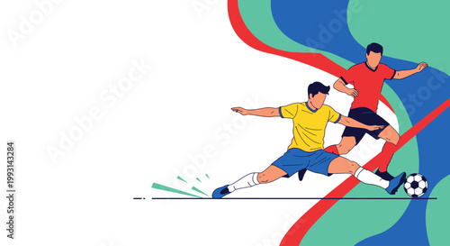 World Football Day banner with soccer player making a sliding tackle in modern flat design