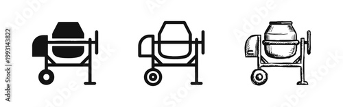 Construction Concrete Mixer Machine Icon Set for Building and Industrial Design
