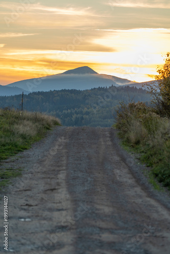 The peak of Babia Gora during an autumn sunset