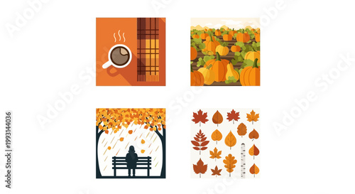 Flat design vector illustration of autumn leaves falling from trees showing seasonal change lifestyle concept