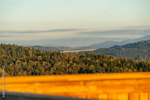 Panorama of the mountains, in the center a road viaduct.