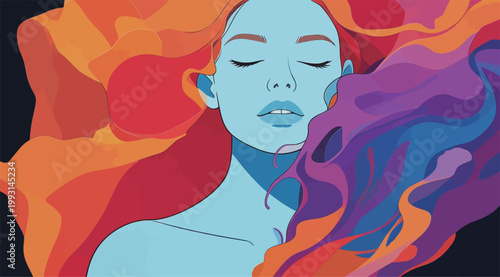 Woman with Colorful Abstract Hair Illustration