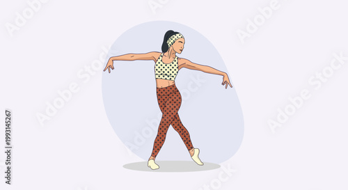 Graceful Woman Dancing in a Polka Dot Outfit Illustration