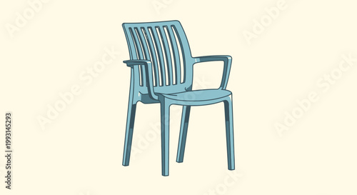 A light blue plastic chair on a simple background.