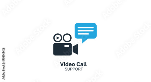Video call support icon with camera and speech bubble