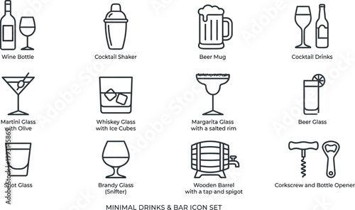 Beverage icons set: juice, water, soda, and drink symbols
