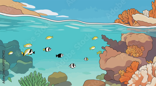 Underwater Scene with Fish and Coral Reef