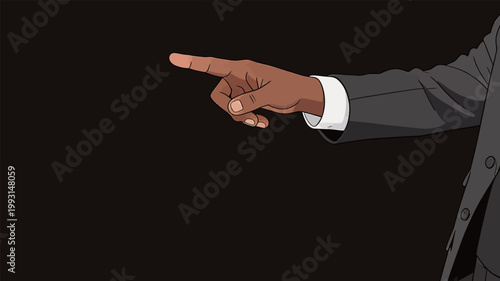 Hand in Suit Pointing Finger in Black Background