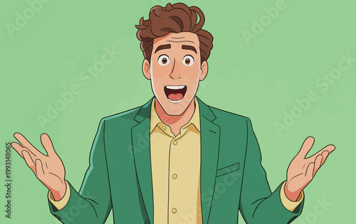 Man with Surprised Expression in Green Blazer