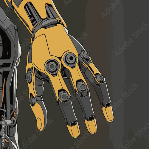 Robotic Hand Illustration in Yellow and Gray