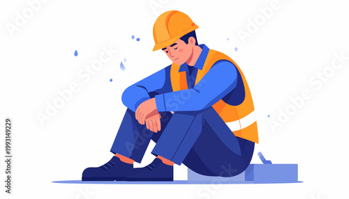 Sad construction worker sitting down and contemplating his work, illustrating the challenges faced in the industry