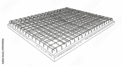 Wire mesh reinforcement grid on a concrete slab base