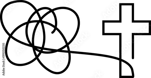 Untangling problems leading to faith therapy counseling, vector spiritual path and clarity, resolving chaos finding guidance spiritual care