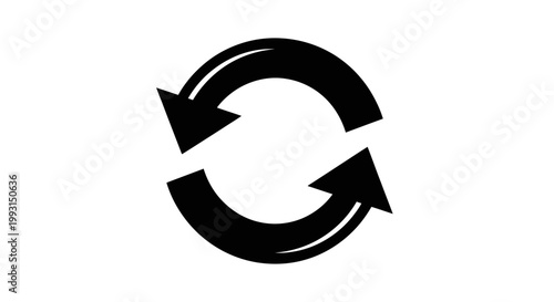 Black reload and refresh icon in a circular motion on a white background.