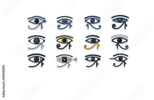 Horus Eye Security Camera Sticker. Flat Vector Illustration of Protective Eye Symbol as Modern Surveillance.