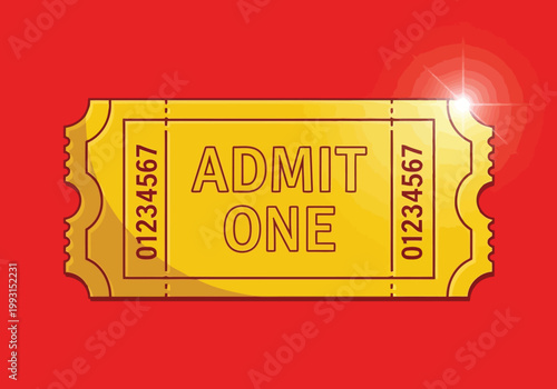 Golden admit one ticket red background