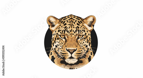 Close-up portrait of a fierce leopard face within a dark circle