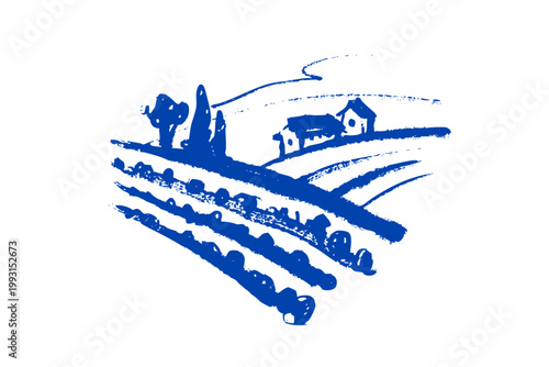 Wine sketch logo in crayon hand drawn graphic style. Retro grapes drawing. Menu design, winery sign, vineyard emblem, alcohol bar symbol. Vector illustration