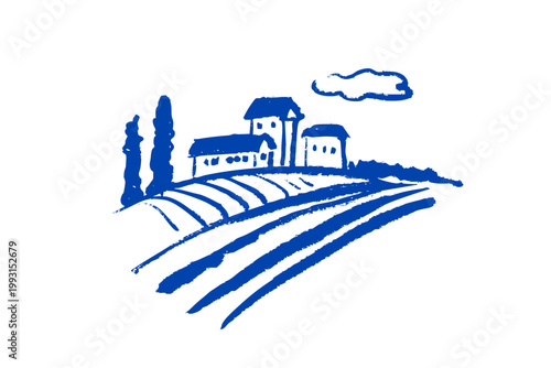 Wine sketch logo in crayon hand drawn graphic style. Retro grapes drawing. Menu design, winery sign, vineyard emblem, alcohol bar symbol. Vector illustration