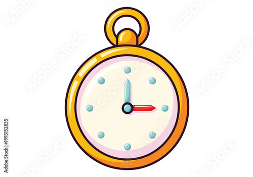 Vintage golden pocket watch with blue and red hands