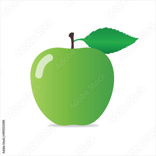 High-Quality Vector Illustration of a Fresh Green Granny Smith Apple with Leaf