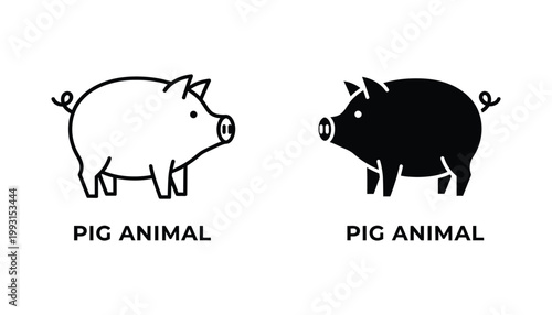 Pig animal icon set featuring minimalist outline and solid black silhouette designs for agricultural and livestock branding