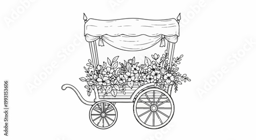 Decorative wagon filled with a lush bouquet of various flowers