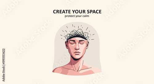 Mindfulness, calmness, and serenity concept, create your space vector illustration, peaceful mental wellness, meditation and relaxation
