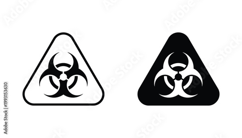 Biohazard symbol danger warning icons in outline and bold solid black style for scientific laboratory safety labeling