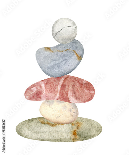 Konstfotografi Minimal watercolor stone stack in soft neutral tones with clean composition