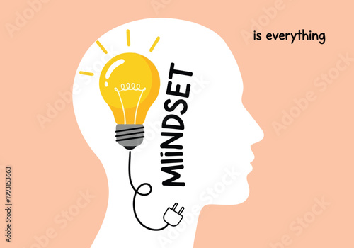 Vászonkép Mindset is everything concept with a light bulb inside a human head silhouette