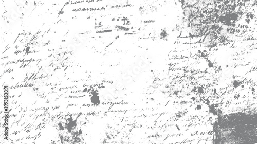 Faded grey handwritten script texture with ink blots and dots on white background handwriting
